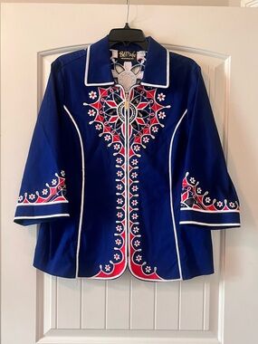 BOB MACKIE Wearable Art Cathedral Window Blazer Jacket Coat Womens Size Large
